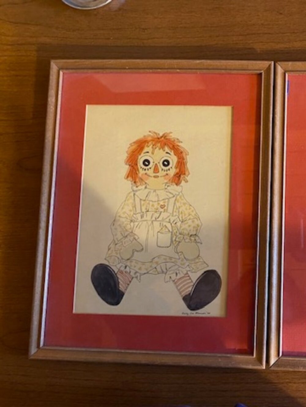 Raggedy Ann &Andy signed Munson 1974 Watercolors, Framed with glass, very sweet.
